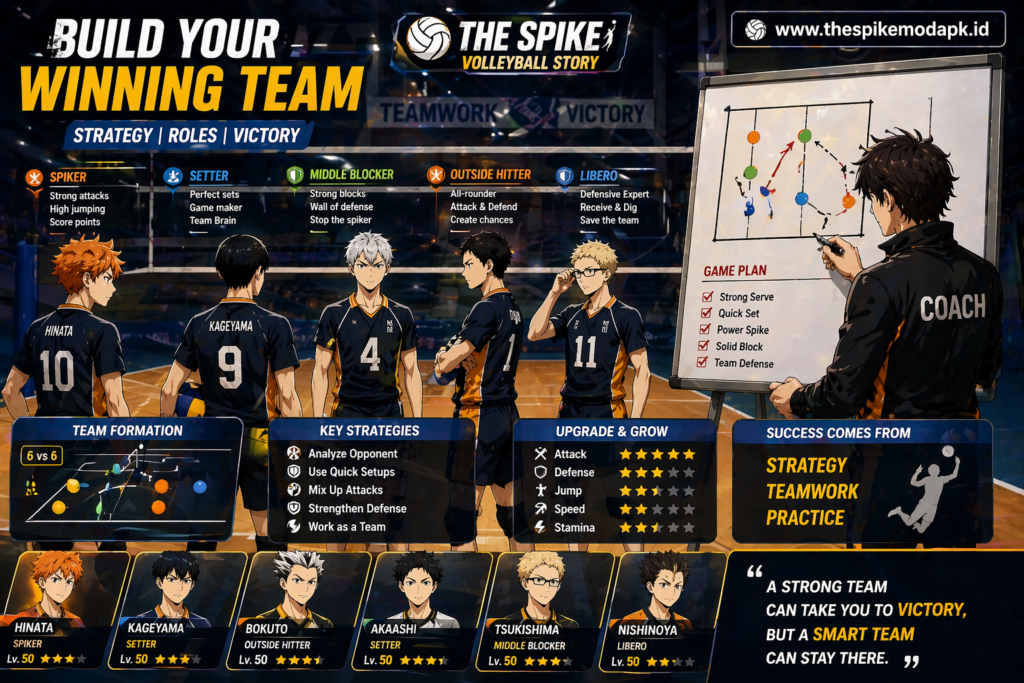 the spike volleyball story team strategy guide player roles spiker setter blocker lineup anime volleyball tactics board