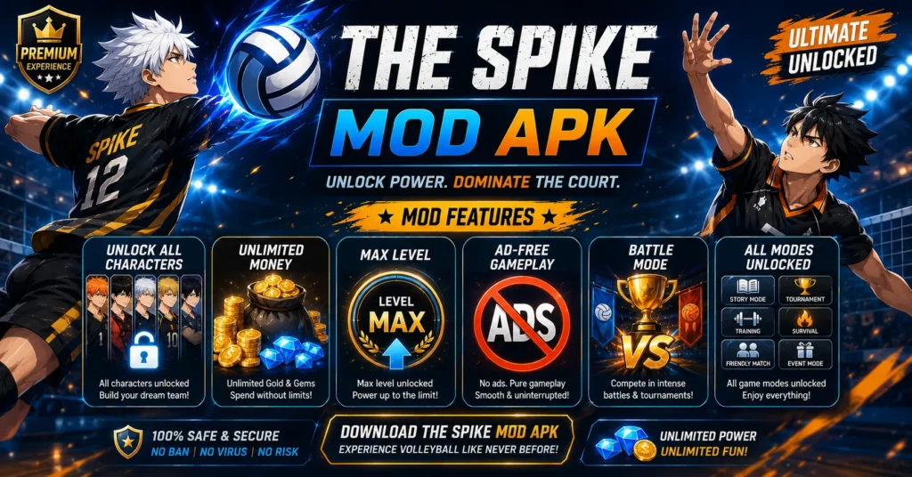 The Spike Mod APK – Unlock All Characters, Unlimited Money & Max Level (2025) 1 The Spike Mod APK unlock all characters