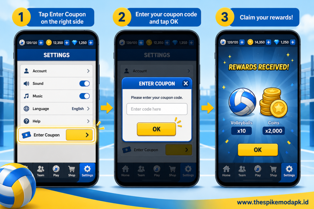 The Spike Volleyball Story Coupon Code: Active Codes, Redeem Steps, and Free Rewards (2026) 2 How to Redeem The Spike Volleyball Story Coupon Code