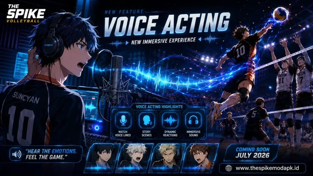 The Spike Volleyball voice acting update featuring character voiceovers, studio recording, and immersive gameplay audio.
