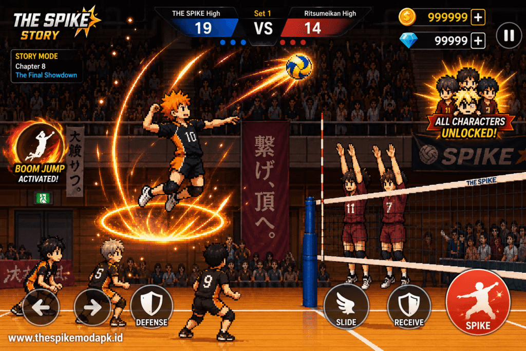 The Spike MOD APK vs Beach Volleyball MOD APK: Which One Actually Wins in 2026? 2 The Spike MOD APK Boom Jump feature with all characters unlocked on Android