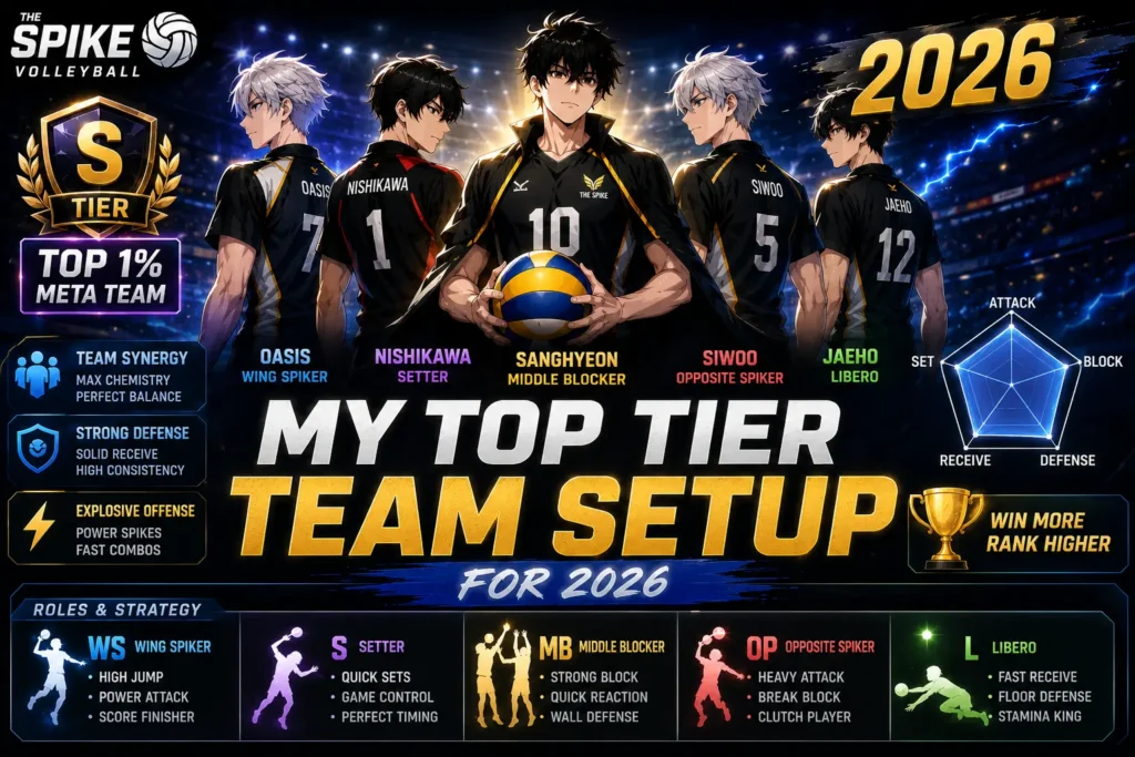 Best Team Build The Spike Volleyball 2026: Top Tier Setup 1 My Top Tier Team Setup for 2026 in The Spike Volleyball featuring the best meta team build, top-tier players, strongest lineup, and optimal team synergy for ranked matches.