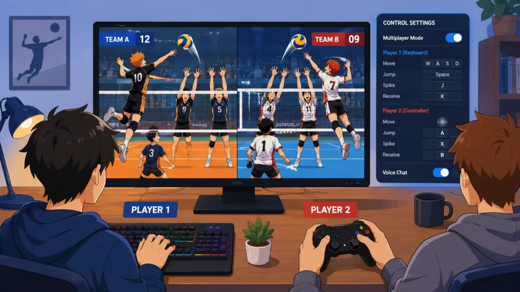 Local two player setup on one PC with a keyboard and gamepad for The Spike Volleyball Story multiplayer